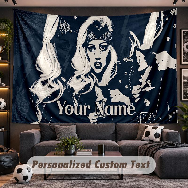 Wall Hanging Tapestry Custom NameLady Gaga Pattern Personalized Printed Fabric Wall Decor