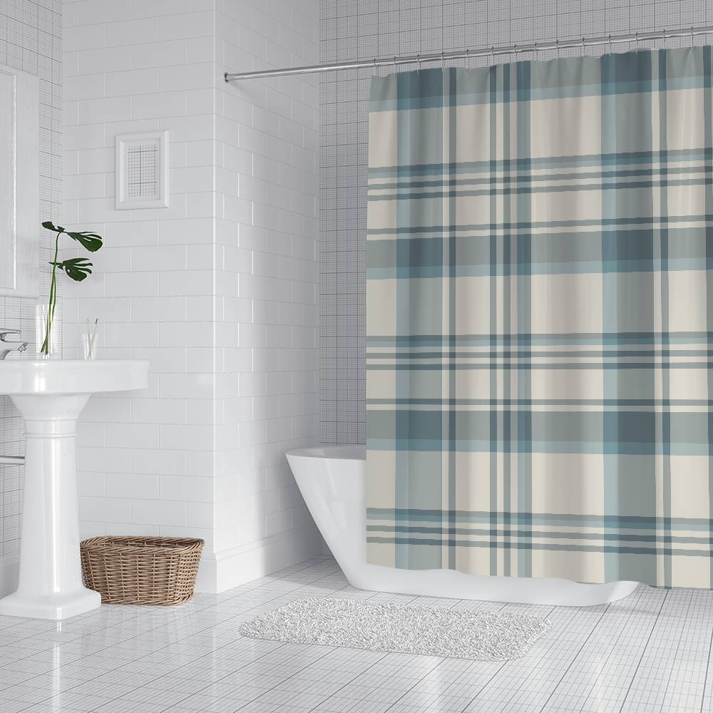 Helenal Scottish Tartan Print Shower Curtain Bath Curtain Print Fabric Waterproof Bathroom Curtains Bath Screen