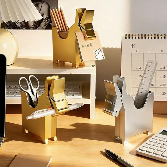 Creative Wooden Horse-Shaped Clip Storage Box Metallic Texture Pen Holder Note Business Card Organizer Cute Animal Desktop Decor for Office School