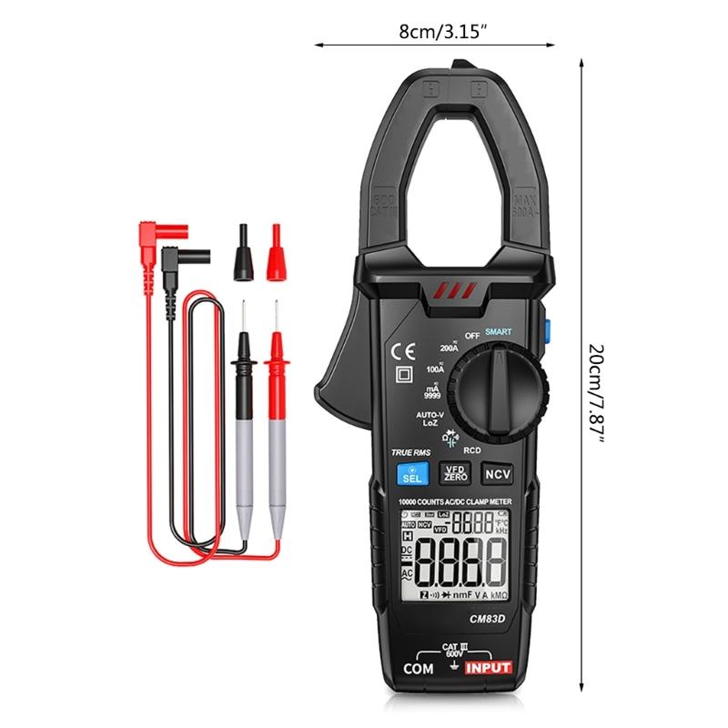 Portable Clamp Meter 200A True RMS AC/for DC Current Voltage VFD Meter 10000 Counts Resistance Capacitance Diode Meter
