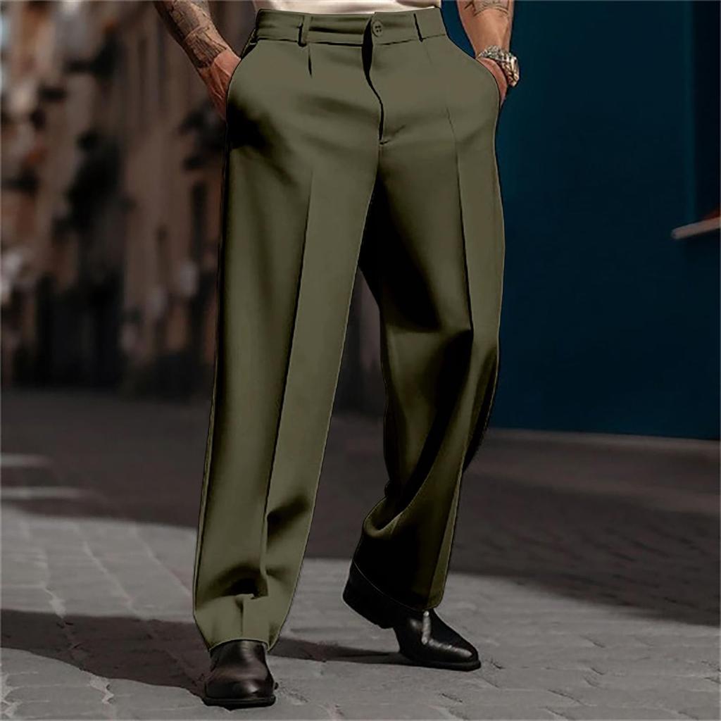 Mens Loose Fit Suit Pants Casual Business Straight Leg Formal Pants Wrinkle Free Flat Front Work Trousers