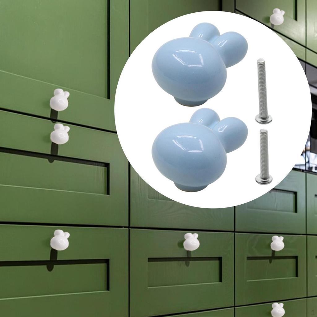 Mini Rabbit Figurine Drawer Handle Animal Sculpture Ceramic Door Cabinet Knob for Home