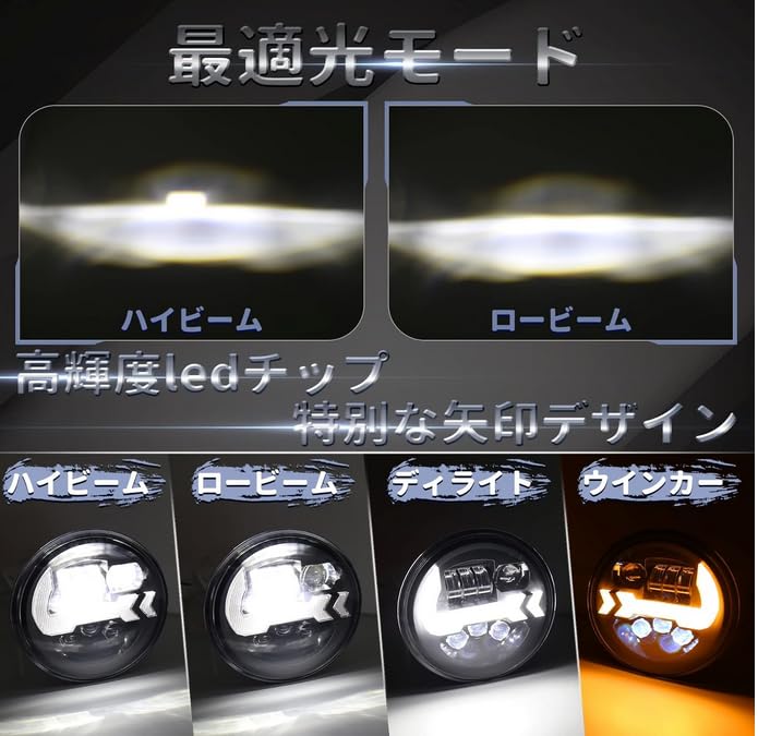 MOVOTOR 7-inch LED Round Headlights with White DRLs and Yellow Turn Signals, Hi/Lo Switching, for Jimny JA 11, Wrangler JK, and TJ