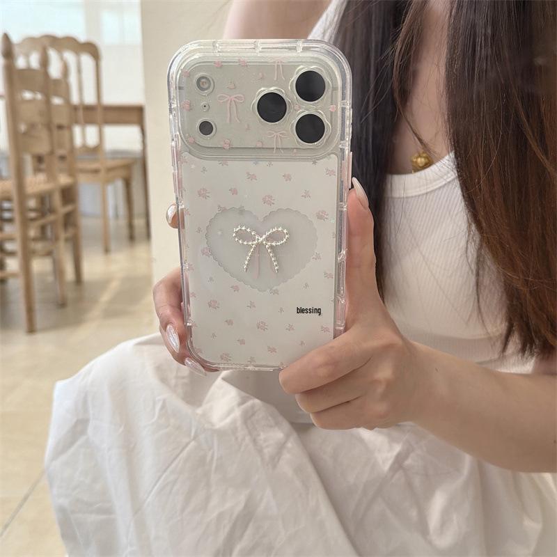 Korean Style Heart Bow iPhone 17/16 Pro Max/15/14 Case