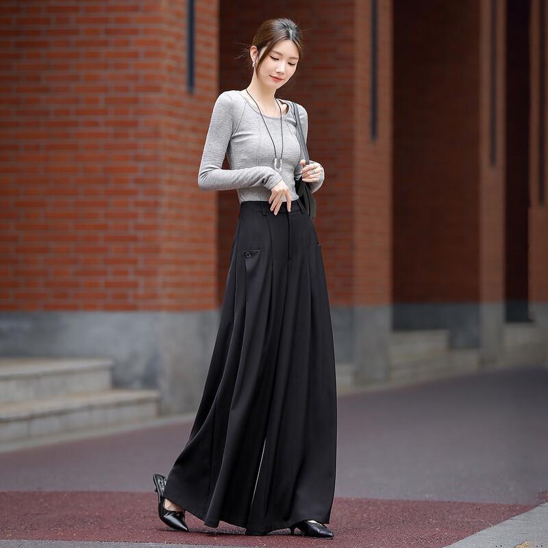 Dramana Women's Fall Pleated Wide-Leg Flowy Trousers