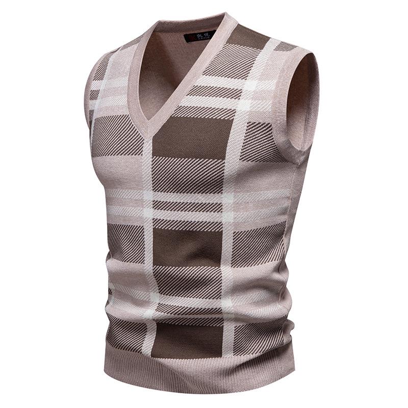 2025 Men's Autumn/Winter V-Neck Grid Knit Pullover Vest