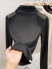 Women's Autumn/Winter Mesh Patchwork Off-Shoulder High Neck Long Sleeve T-Shirt with Brushed Fleece Inner Layer