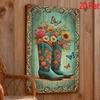 Retro Tin Sign Cowboy Boots Butterflies Vintage Metal Plaque Garden Home Decor 20x30cm
