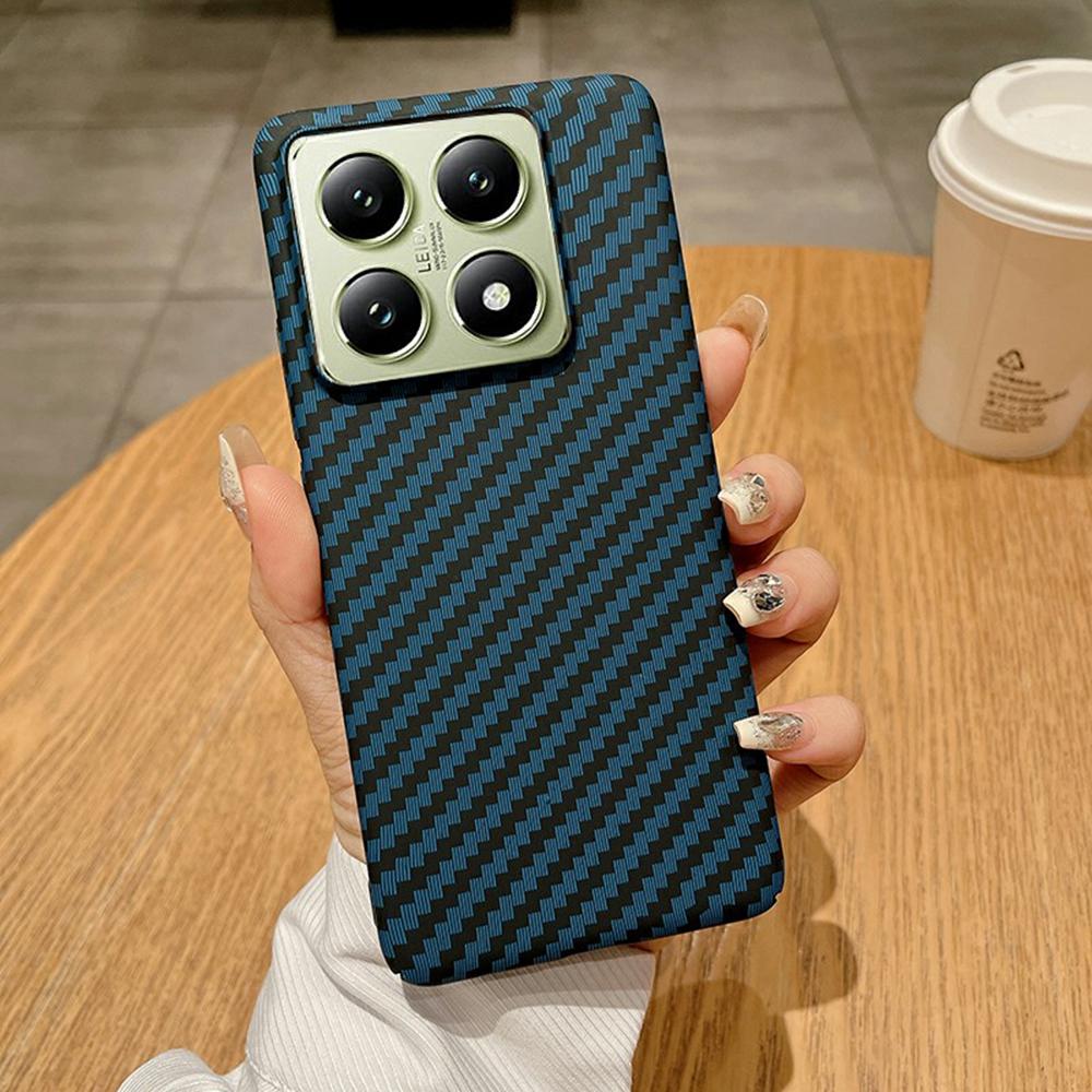 

For Xiaomi 14T/14T Pro Case Hard PC Phone Cover Carbon Fiber Texture Drop Proof Blue