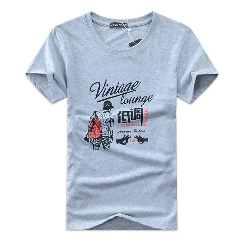 IELGY Round neck Men's T-shirt European American Top White Base Trendy Sports Breathable Printed