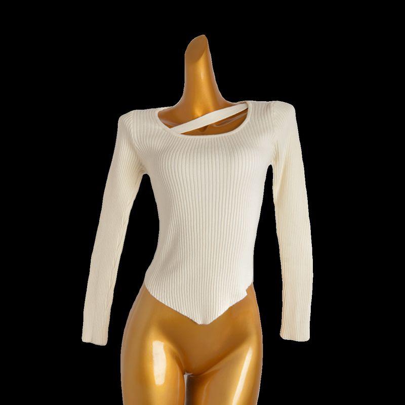 Fall and Winter New Arrival Fashion Cross Irregular Knitting Bottoming Shirt Sweater Women's off-Shoulder Silm Long-Sleeved Versatile Top