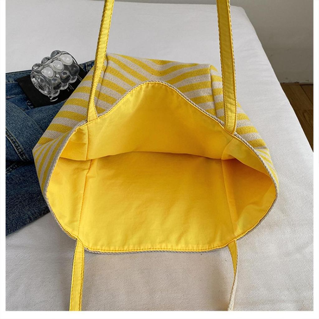 Striped Canvas Double-sided Usable Bag, Tote Bag, Casual Shoulder Bag, Large Capacity Shopping Bag