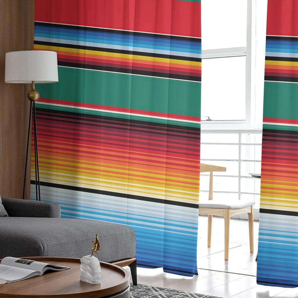 Bunte mexikanische Streifen Schlafzimmer transparente transparente Vorhänge Urlaub Dekoration Fenster Voile Tüll Vorhang