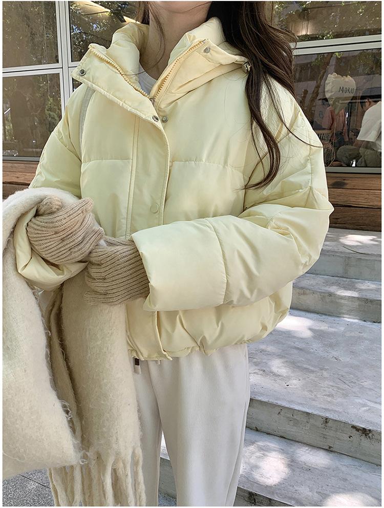 Damen Herbst- und Winterjacke Einfarbig Kapuze Kurz Locker Verdickt Winddicht Studentenjacke Damenjacke 5 Farben