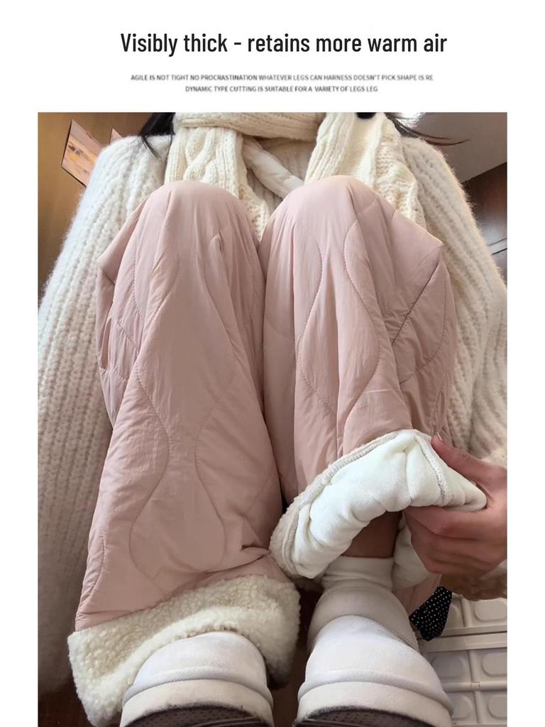 Women's Blue Northeast Fleece-lined Wide-leg Cotton Pants for Autumn/Winter - Windproof, Coldproof Ski Wear