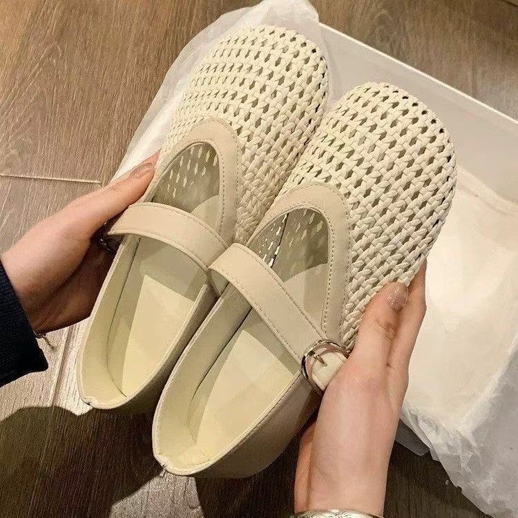 Mary Jane single shoes summer new flat-soled soft-soled mesh hollow shoes woven fishing net shoes sandals