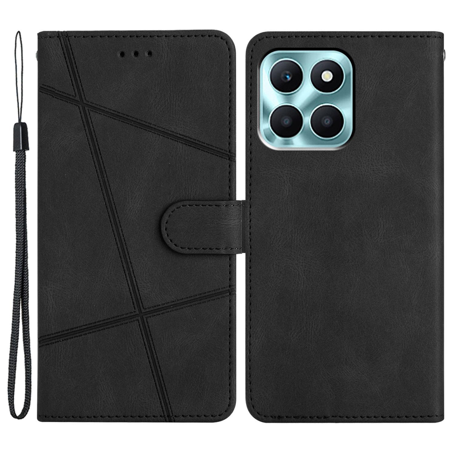 

Шкіряний чохол для телефону Honor X6a 4G Стенд Гаманець Crazy Horse Texture Printed Lines Cover Black
