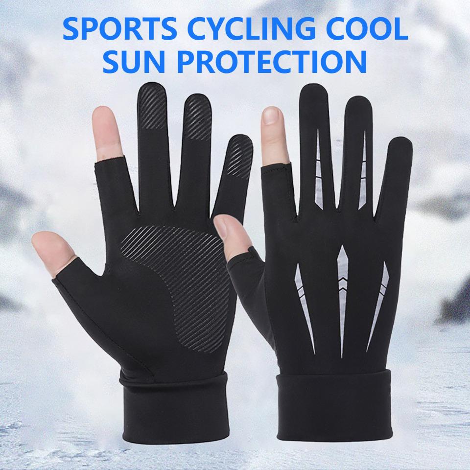 LOOGDEEL Summer Two Finger Ice Silk Gloves Outdoor Sports Ice Silk Gloves Thin Sunscreen Quick Drying Breathable Cycling 6