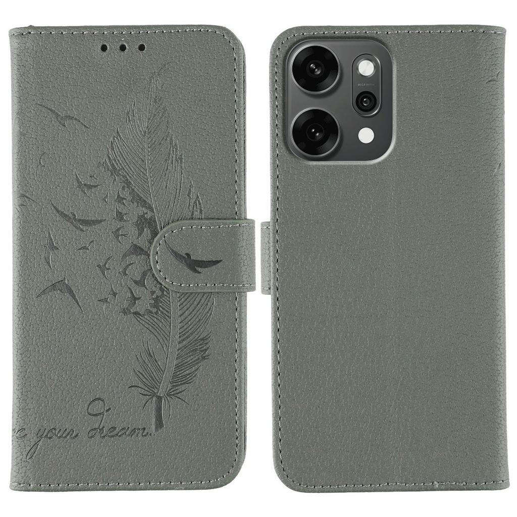 For Oppo Reno14 Pro 5G (Global) Case Feather Imprint PU Leather Wallet Phone Cover