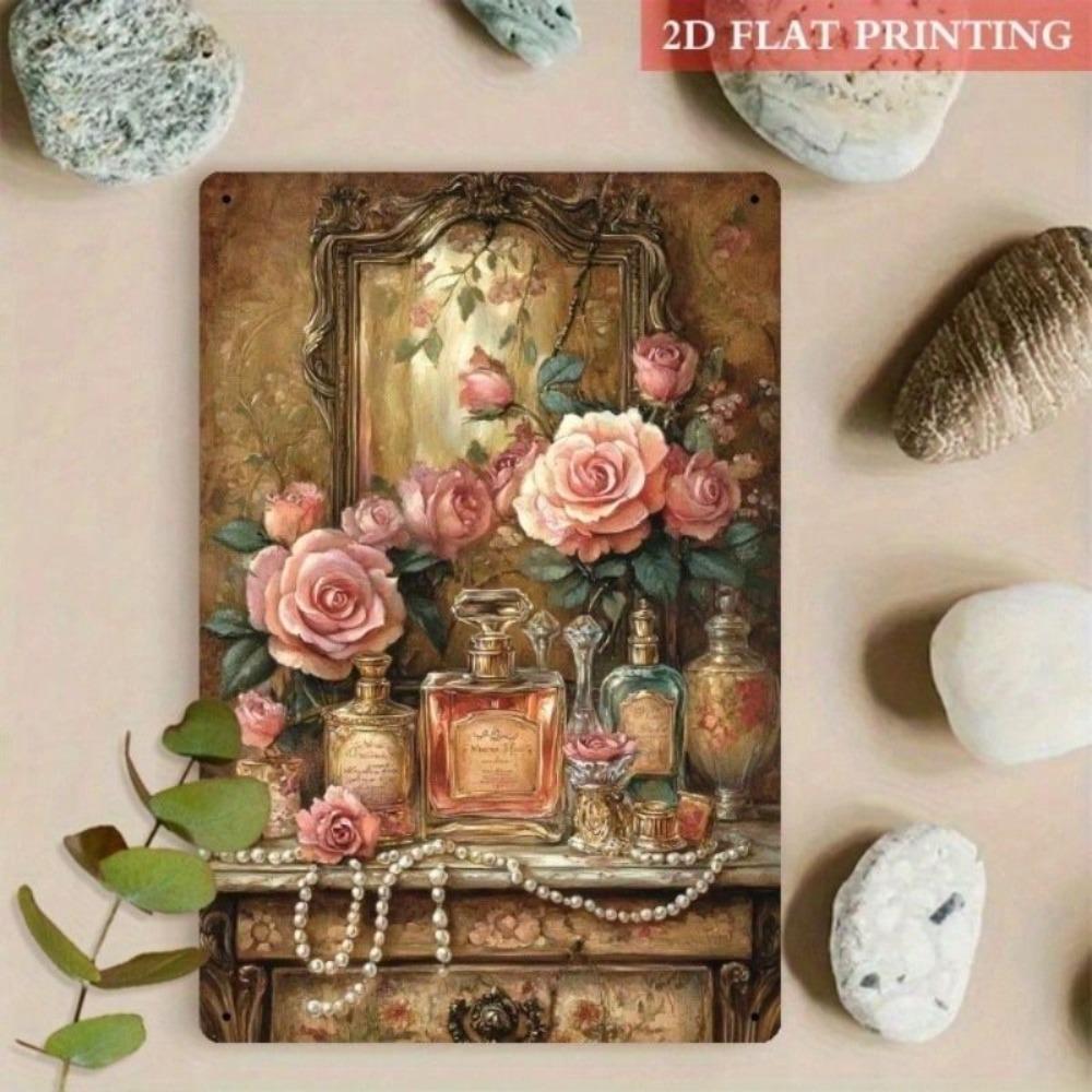 Metal Wall Art Poster Vintage Retro Perfume Roses for Home Bar Cafe Kitchen