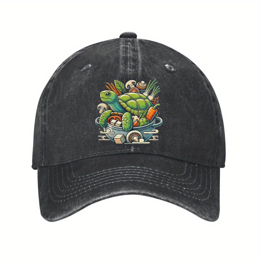 Cute Turtle Cooking Soup Baseball Cap Adjustable Cotton Dad Hat Cartoon Graphic Casual Sun Protection for Men Women