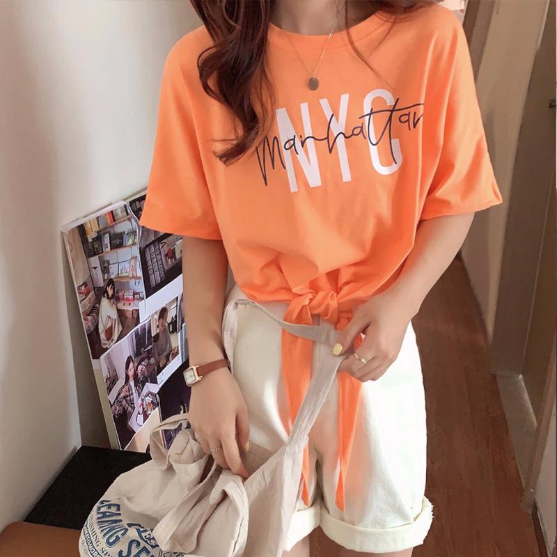 

Women s Loose Lace Round-Neck Short-Sleeve T-Shirt for Spring/Summer 2025 Large оранжевый