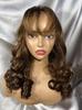 SDD 250% Density Super Quality 4*4 Closure Fringe Bang Wig Brazilian Hair Transparent Lace Bouncy Wave for Black Women