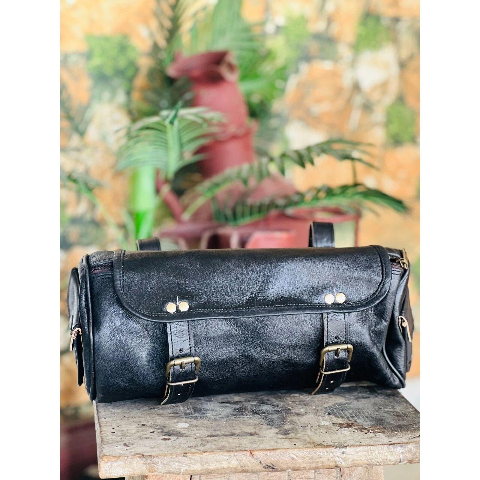 

Real Goat Star Leather Tool Bag Motorcycle Saddle Vintage Genuine 12 x 9 x 9 in