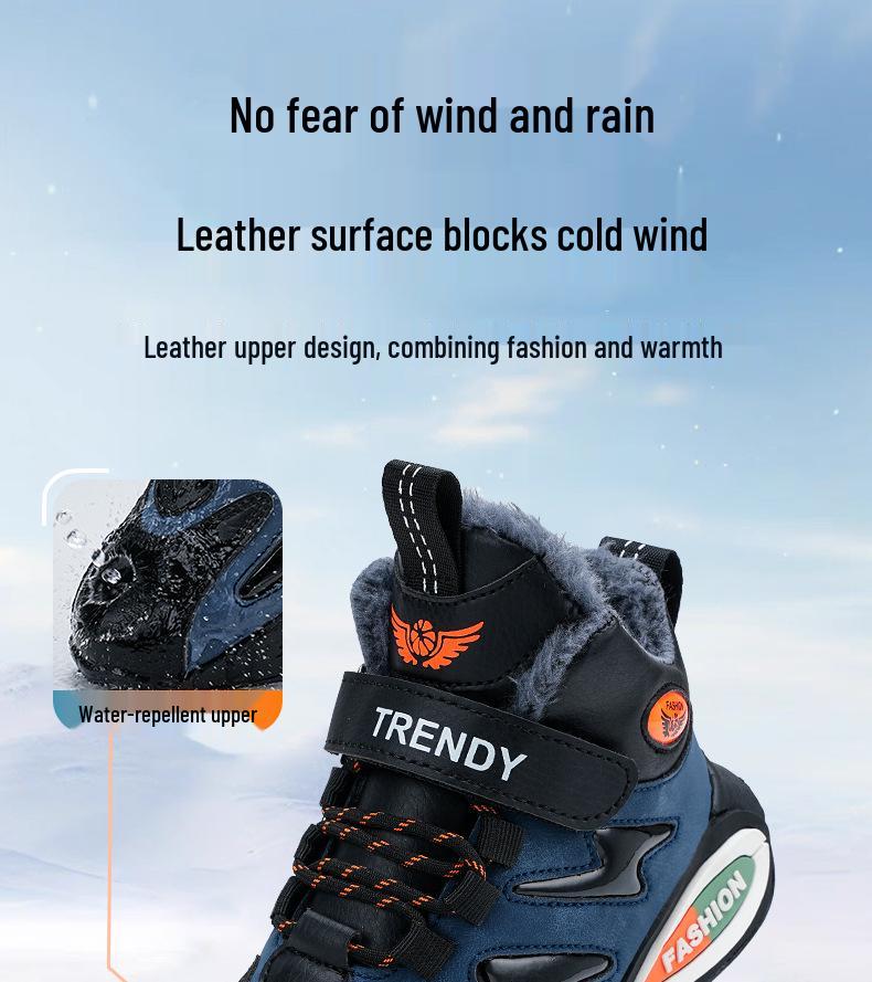 Boys' Winter Cotton Shoes with Plus Velvet for Warmth - Non-slip, Cold-resistant Sports Shoes for Kids