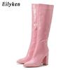 Fashion Eilyken Autumn Winter High Heel Women Knee High Serpentine Boots Designer Chunky Shoes Zipper Long Botas Mujer