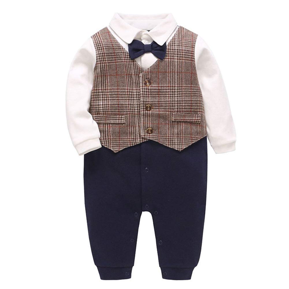 UNIMOR Formal Romper Long Sleeve with Bow Stylish Baby Shower Shrine Photo Shoot Size Boys' Coverall, Gentleman-Style Tie, Gift, Wedding, Birthday,
