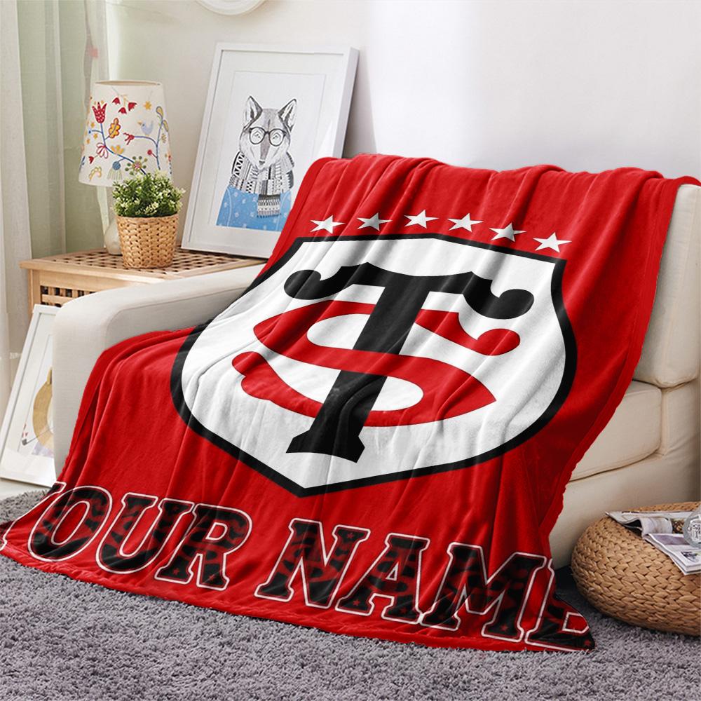 1PC Stade Toulouse Crest Custom Name Patterned Flannel Blanket Suitable For All Seasons For Home Decor Warmth And Comfort Gifts Holiday Present