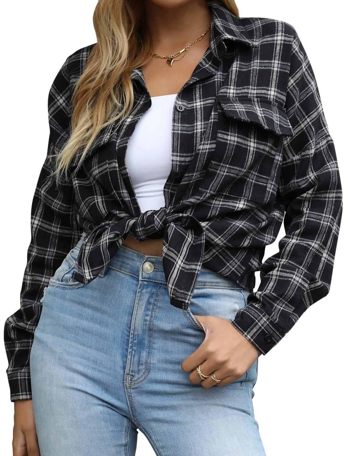 European & American Women s Spring Lapel Plaid Shirt - Casual, Versatile, Single-Breasted Design L чёрный