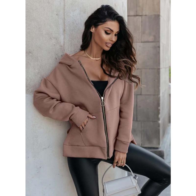 Giacca da Donna Primavera e Autunno Moda Casual Vento Casual Cardigan in Pile con Cappuccio Tipo Largo Felpa