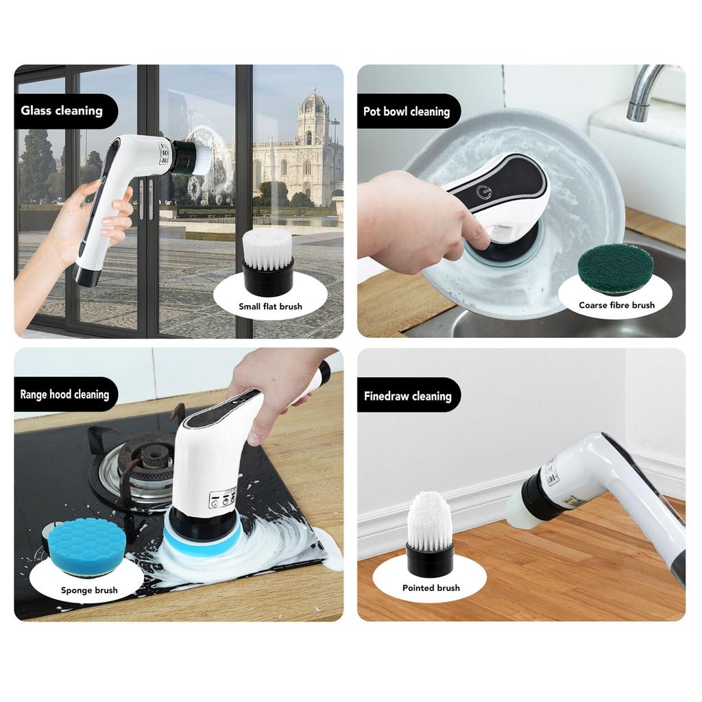 Electric Spin Scrubber Cordless Multifunction Retractable Handle Bathroom Tub Tile Shower Powerful Cleaning with 7 Heads