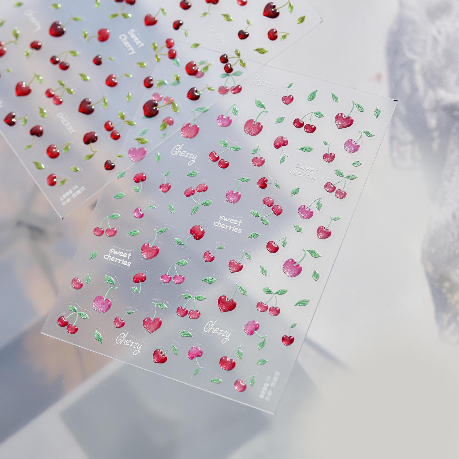 Tomoni Fresh Style Jelly Nail Stickers - Transparent Glitter Cherry Blossom Ornaments