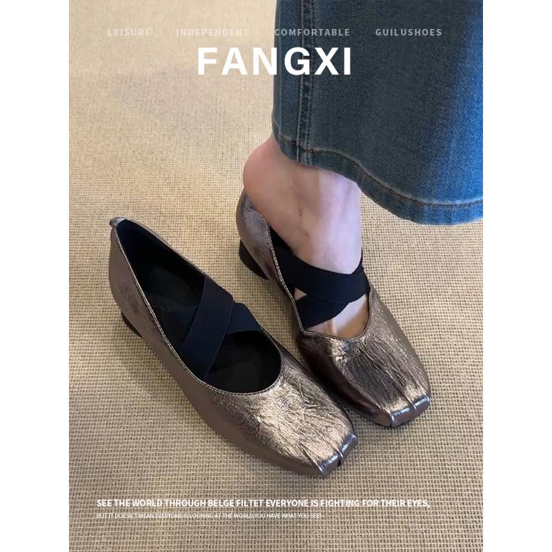 

Cowhide version~ French ballet cross-strap medium heel high heels women s head Mary Jane shoes thick heel single shoes 40