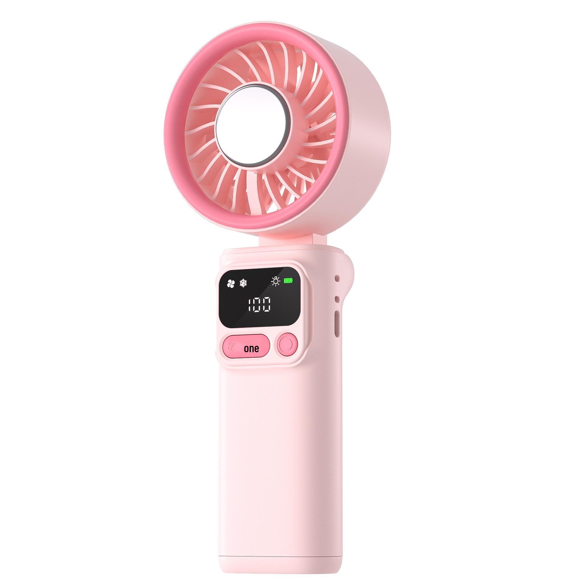 

2026 Compact USB Rechargeable Handheld Fan with Silent Operation, Long Battery Life, Foldable Design, Ice Pack, and Digital Display Single Unit рожевий