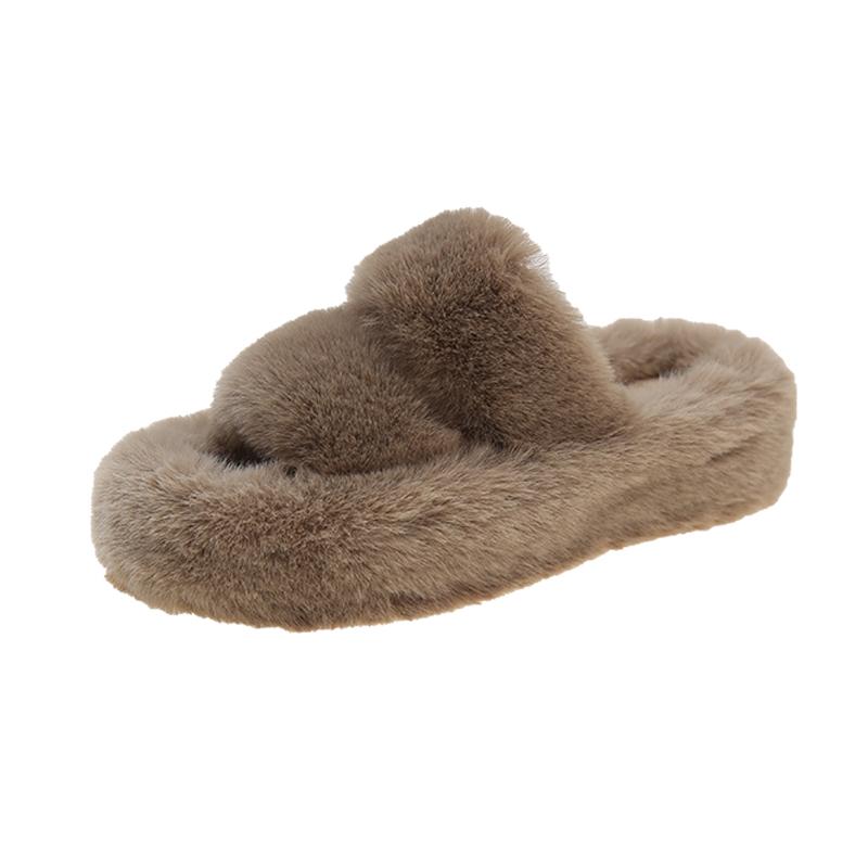 Fashion Winter New Thick Sole Cotton Sandals Women Fashion Round Head Open Toe Suede Comfort with Fluffy Flip-flops