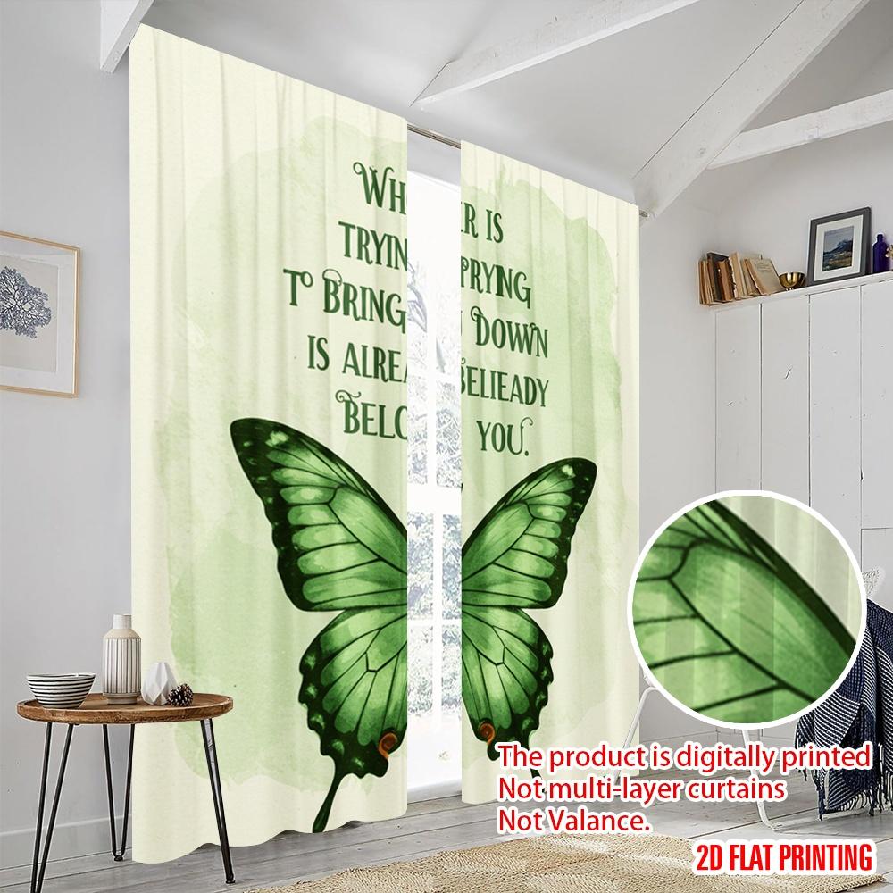 2pcs 2D flat printing Curtain Green Butterfly 100% Polyester Without Electricity Birthday Party for Photo Booths & Events