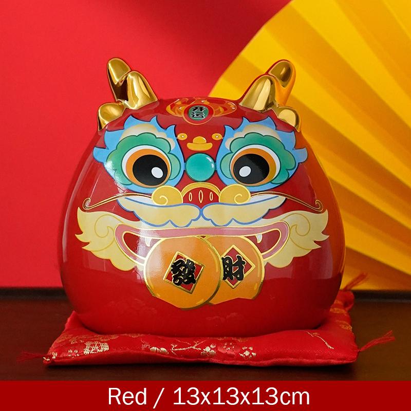 5 Inch Ceramic Dragon Money Box Maneki Neko Ornament Home Decoration Mascot Gold Dragon Figurine with Gift Box