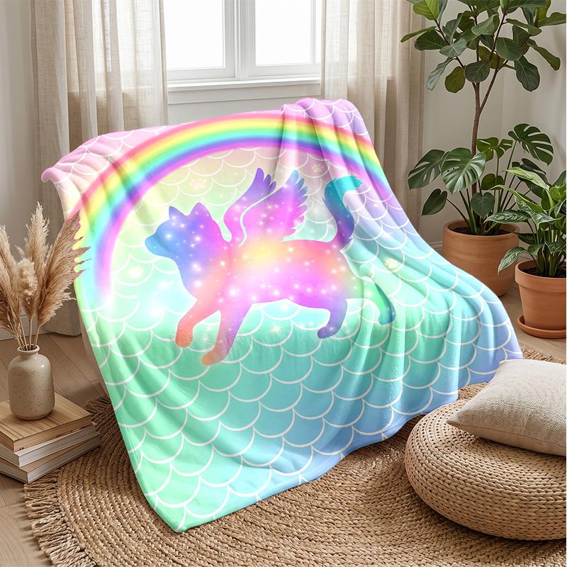 Rainbow Unicorn Fantasy Theme blanket Lightweight Warm Flannel Blanket Decorative Throw Blanket for Home Decoration