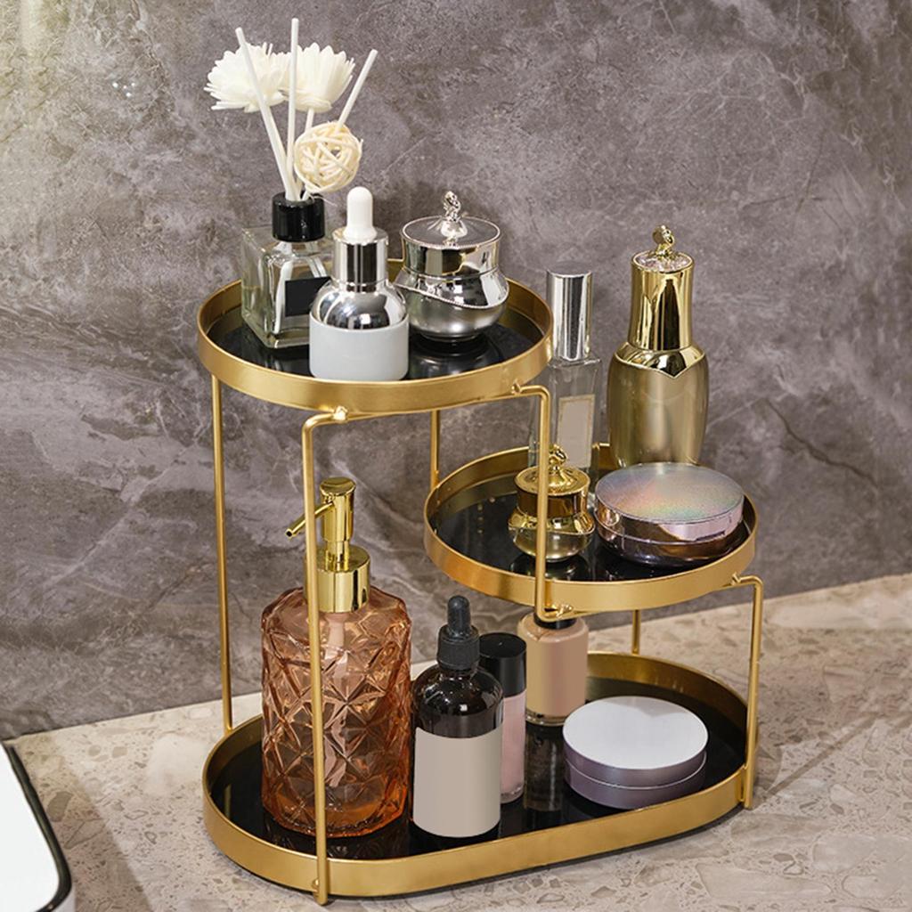 Bathroom Storage Tray Triple Tier Iron Glass Organizer Countertop Shelf for Bathroom Accessories Home Decor