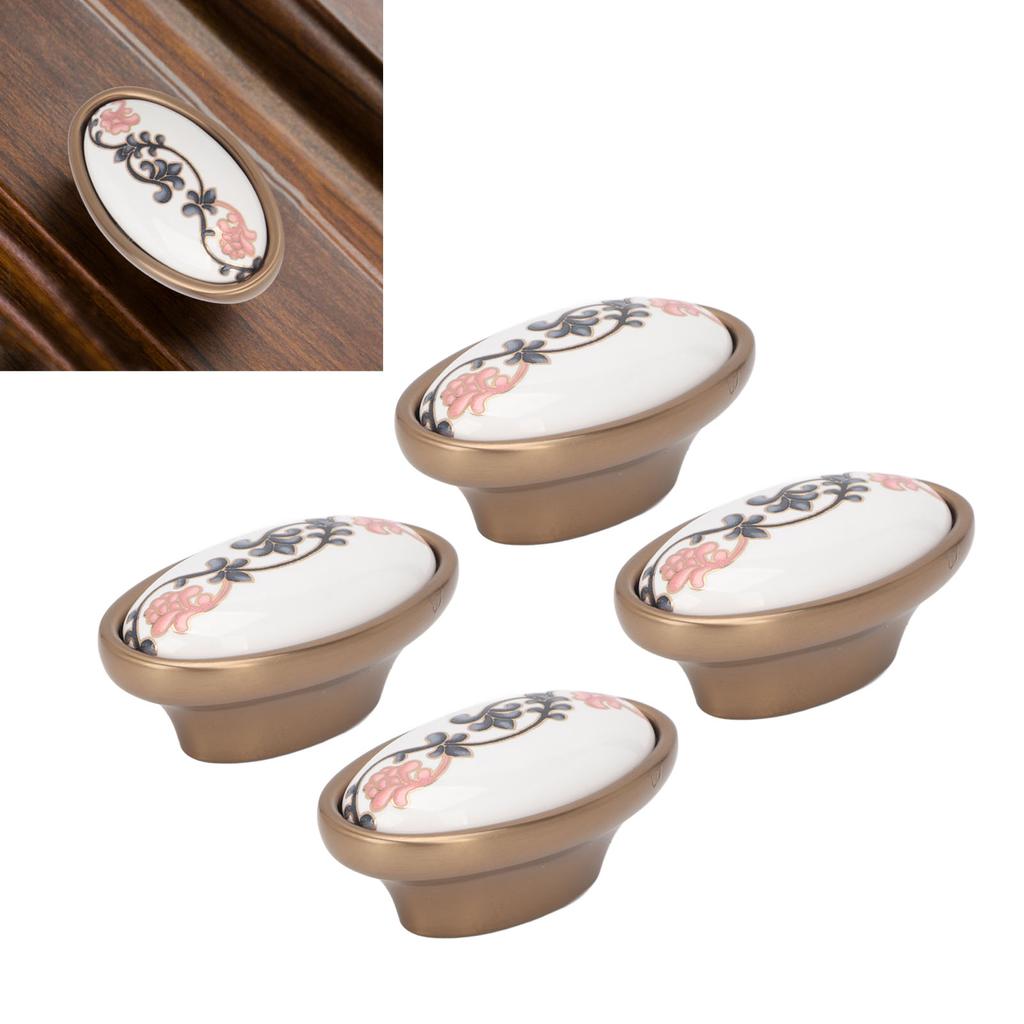 4 Sets Oval Cabinet Knobs 3D Floating Flower Exquisite Ergonomic Vintage Cabinet Knobs for Home Door