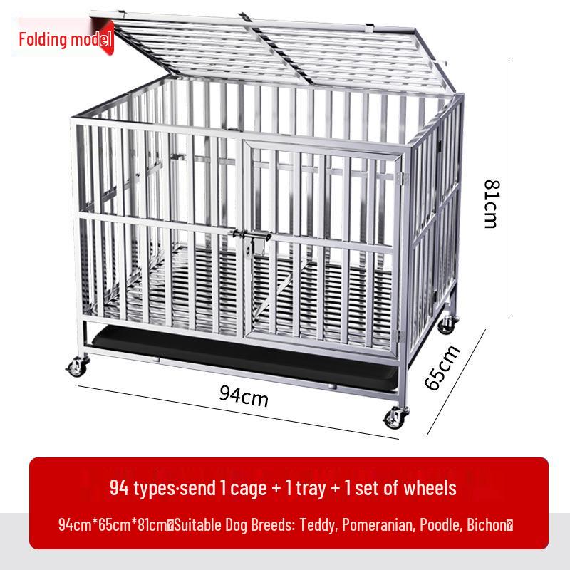 Stainless Steel Dog Cage with Toilet, for Small to Large Breeds, Full Square Tube Design, Suitable for Golden Retrievers.