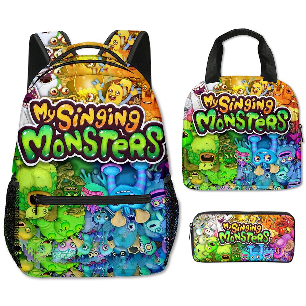 Classic Popular my singing monsters 3D Printed 3pcs/Set School Bags Travel Notebook Backpack portable Lunch bag Pencil Case