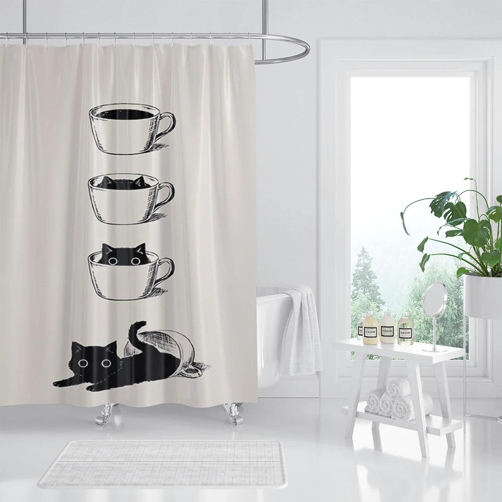 

Cat Printed Shower Curtain Color Cartoon Lovely Animal Bear Polyester Fabric Hanging Curtains Bathroom Bathtub Decor With Hooks W60H190(CM)-1 Pcs
