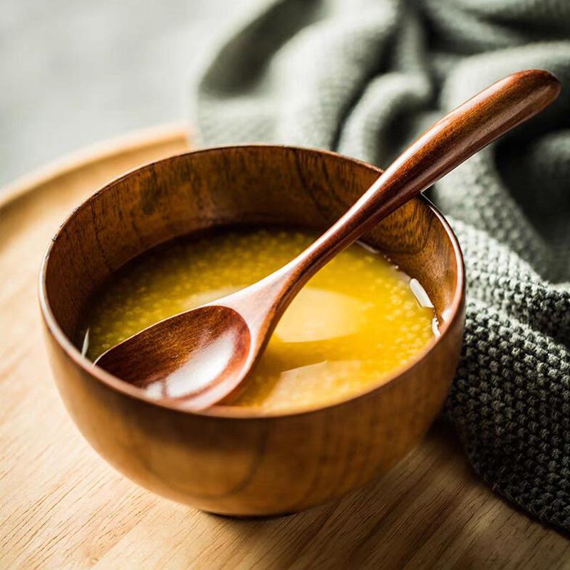 1 buc Bol din lemn Mic Rotund Bol din lemn pentru orez Fructe Desert Gustare Supă Tăiței Ramen Boluri japoneze pentru mâncare Veselă de bucătărie