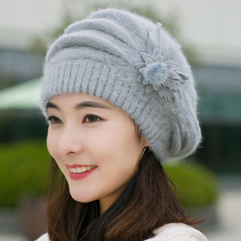 

Осінній капелюх Жіночий Стильний Кролячий Хутряний Вовняний Капелюх Для Матері Середнього Віку Плюс Оксамит Товстий Теплий Захист Вух Берет Зимовий one size（56-58cm）