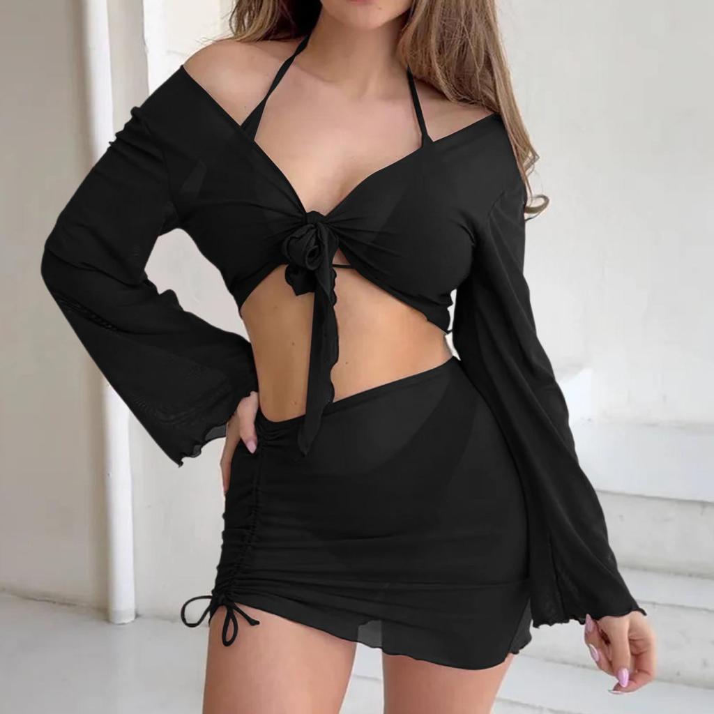 Women's  Color Netting Bikini Four-Piece Swimsuit Set